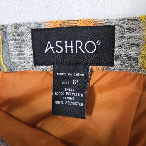 Ashro Jacquard Midi Skirt sz 12 Gray Yellow Orange Geo Print Lined Fall READ - Picture 8 of 13